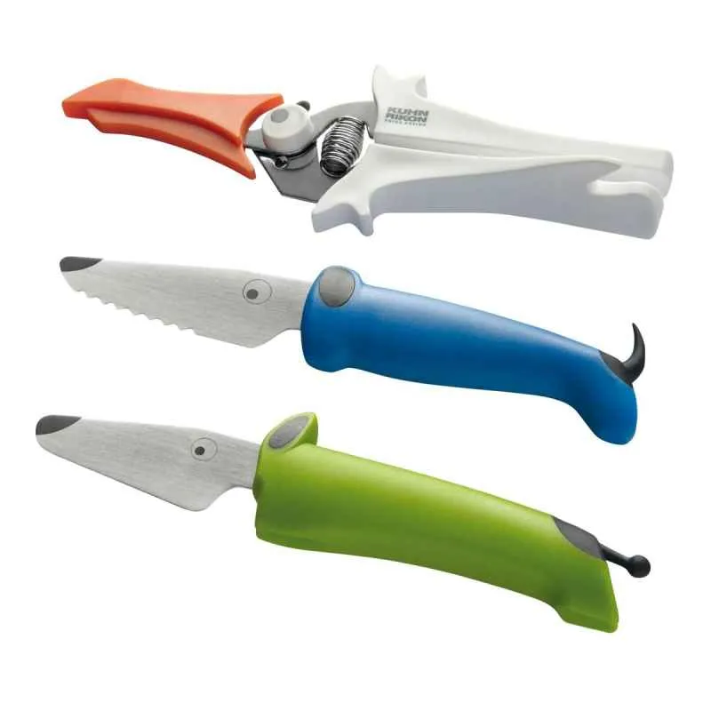Kinderkitchen Set 3-teilig/ Kindermesser-Set blau/grün/weiß