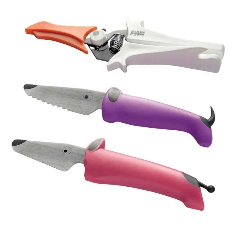 Kinderkitchen Set 3-teilig/ Kindermesser-Set pink/violett/weiß