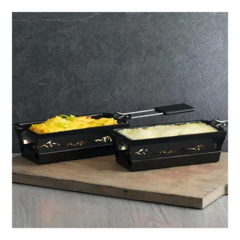 Raclette Set Mini Alpenglühen schwarz mit Schabern und Teelicht