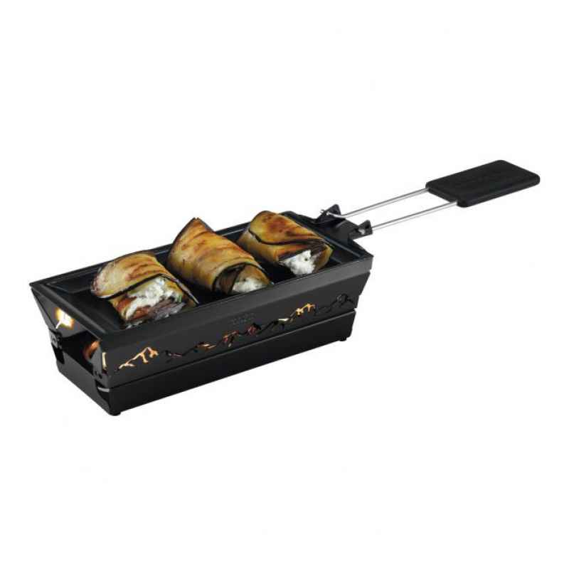 Preview: Raclette Set Mini Alpenglühen schwarz mit Schabern und Teelicht