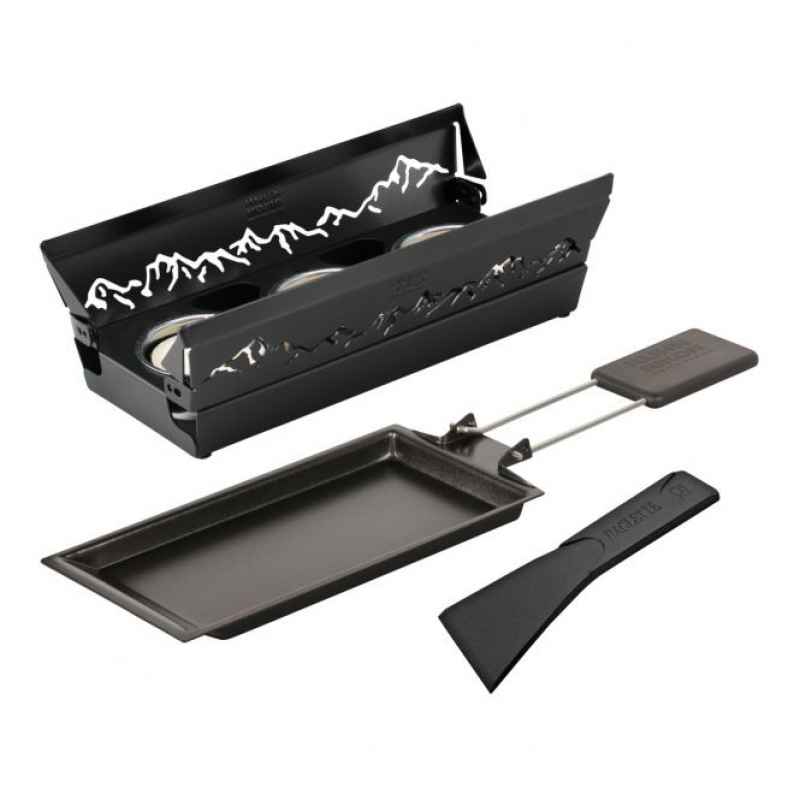 Raclette Set Mini Alpenglühen schwarz mit Schabern und Teelicht