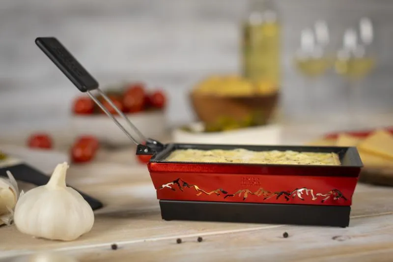 Raclette Set Mini Alpenglühen rot mit Schabern und Teelicht
