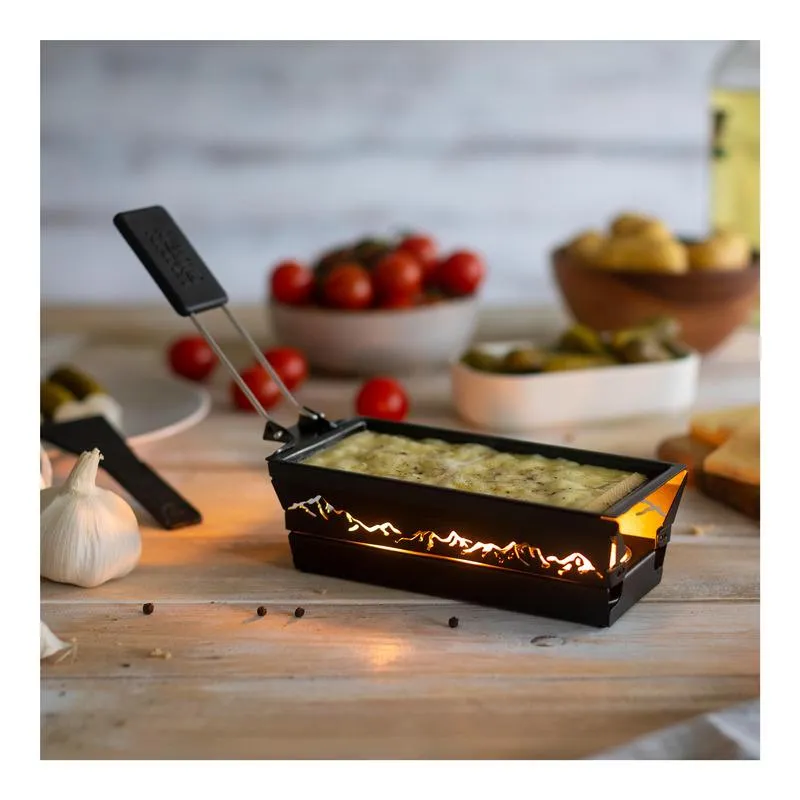 Raclette Set Mini Alpenglühen schwarz mit Schabern und Teelicht