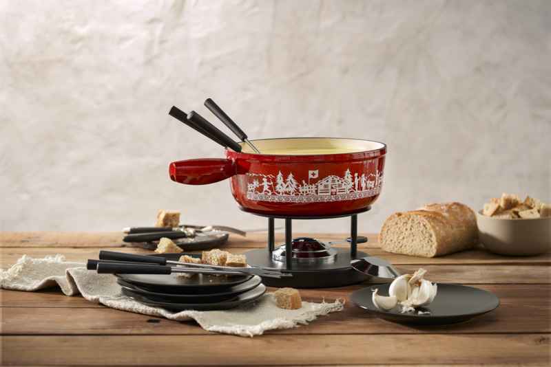 Preview: Caquelon/ Fonduetopf/ Käsefondue Induktion Gusseisen rot Alpweide 24cm