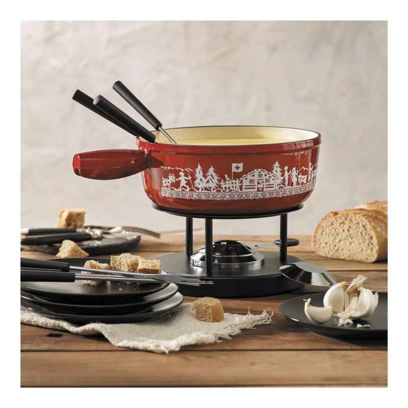 Preview: Caquelon/ Fonduetopf/ Käsefondue Induktion Gusseisen rot Alpweide 24cm