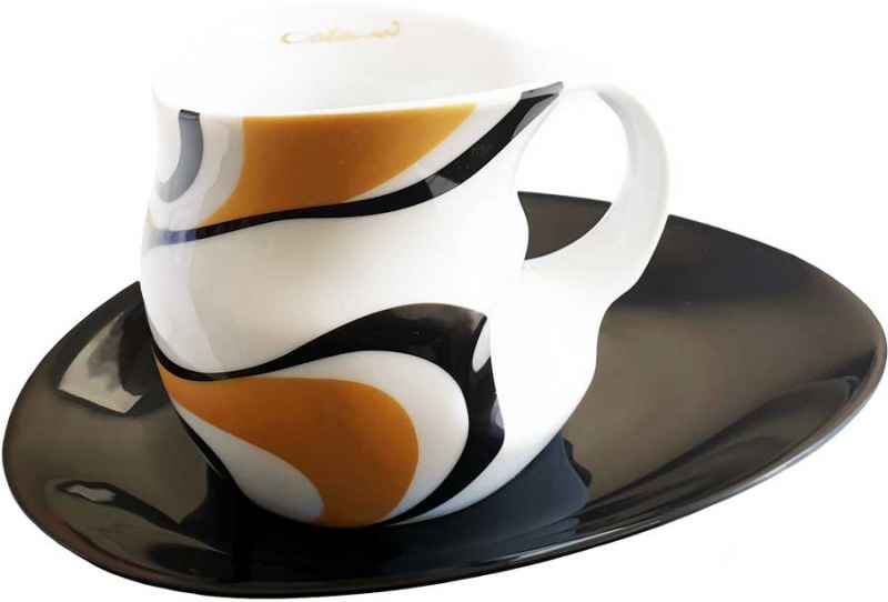 Preview: Luigi Colani Porzellan Kaffee - Cappuccino Tasse wave gold black