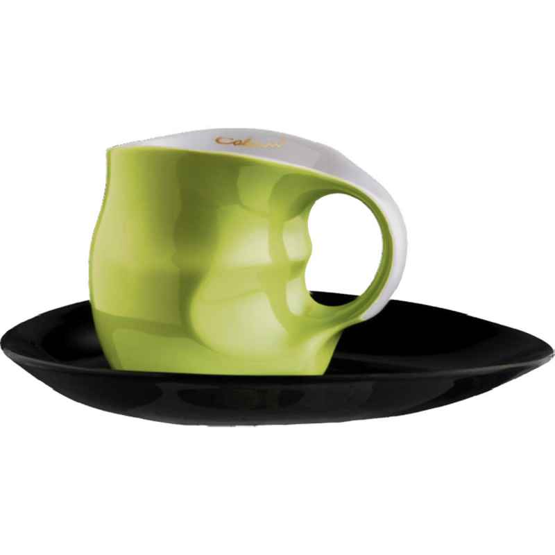 Preview: Luigi Colani Porzellan Kaffee - Cappuccino Tasse mit Untertasse color green 2 tlg.