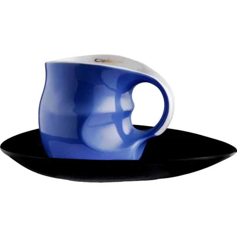 Luigi Colani Porzellan Kaffee - Cappuccino Tasse mit Untertasse color blue 2 tlg.