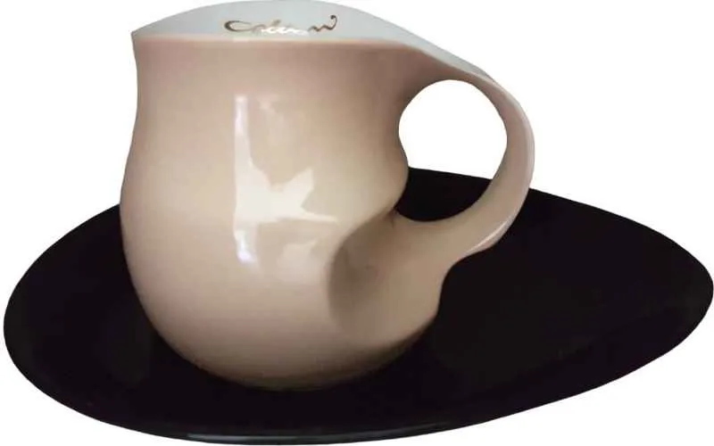 Luigi Colani Porzellan Kaffee - Cappuccino Tasse mit Untertasse sand 2 tlg.