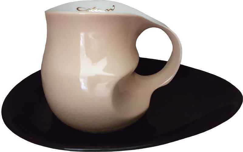 Preview: Luigi Colani Porzellan Kaffee - Cappuccino Tasse mit Untertasse sand 2 tlg.