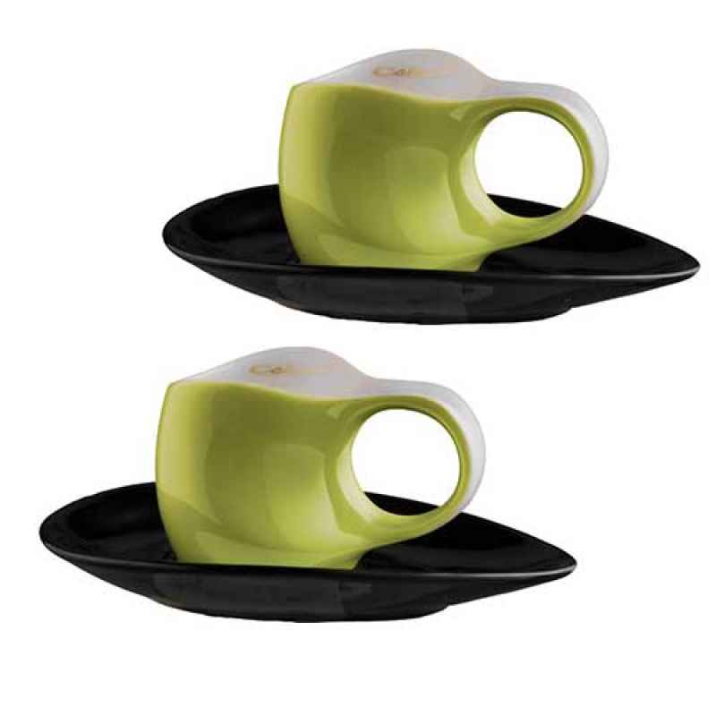 Preview: Luigi Colani Porzellan 2 Espressissimo - Tasse mit 2 Untertassen 4 tlg. green
