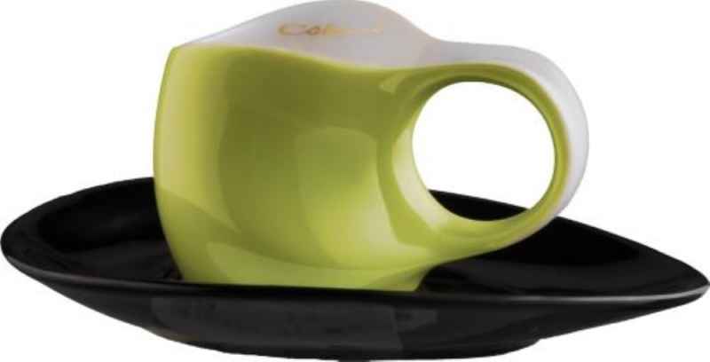 Preview: Luigi Colani Porzellan Espresso Tasse mit Untertasse grün / schwarz