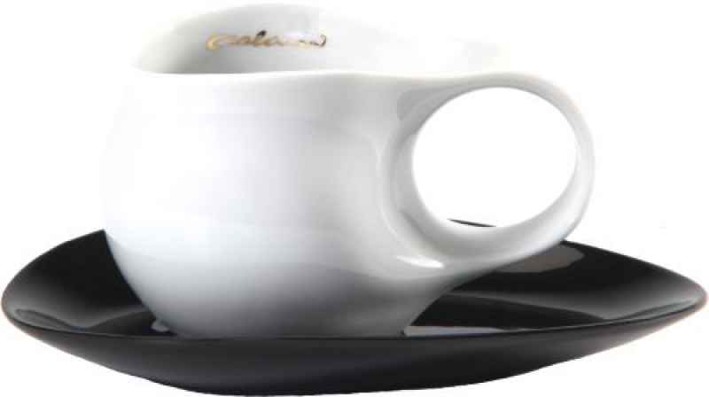 Preview: Luigi Colani Porzellan Espresso Tasse mit Untertasse 2 tlg weiß / schwarz