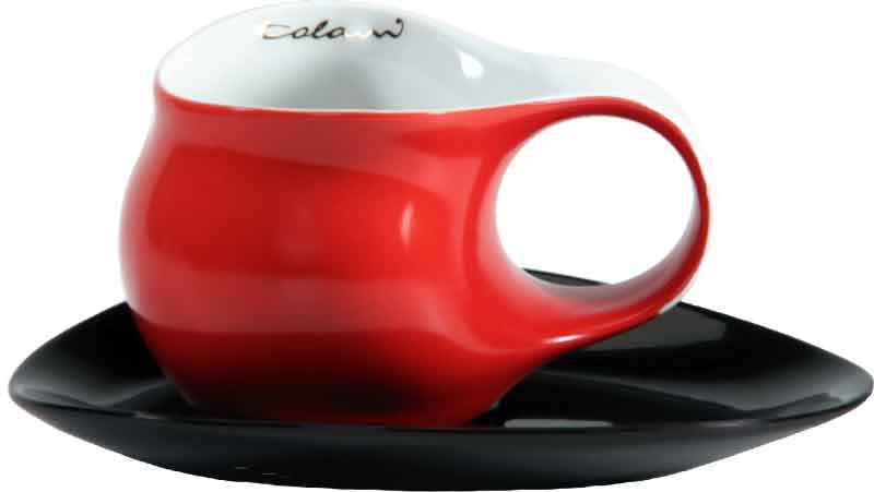 Preview: Luigi Colani Porzellan Espresso Tasse mit Untertasse rot / schwarz