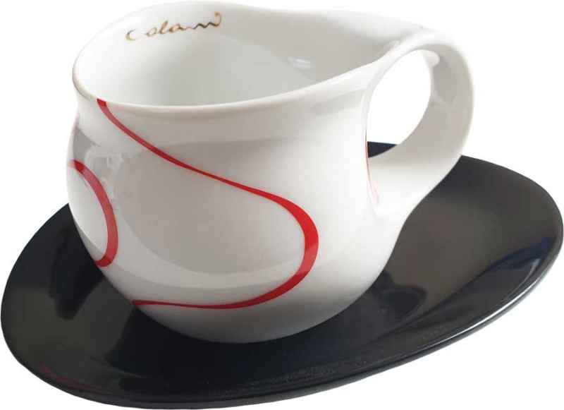Preview: Luigi Colani Porzellan Espresso Tasse mit Untertasse loop red
