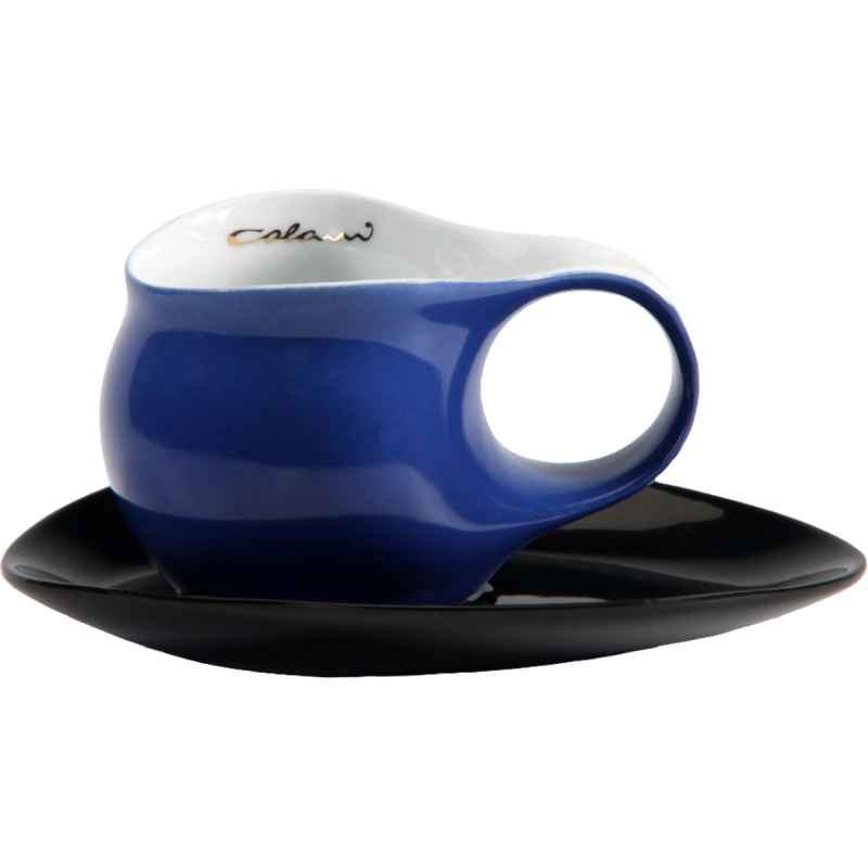 Preview: Luigi Colani Porzellan Espresso Tasse mit Untertasse blau / schwarz