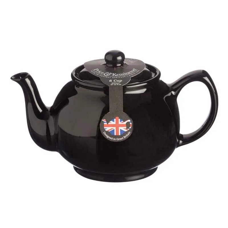 Teekanne 1100 ml Steingut klassisch schwarz, für 6 Tassen