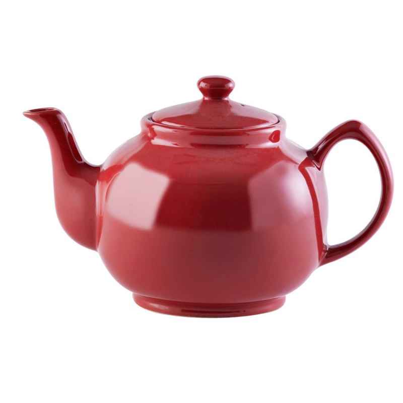 Preview: Teekanne 1500 ml Steingut glänzend rot, für 10 Tassen