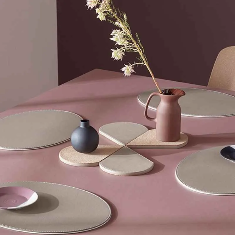 Platzset oval 45 x 34 cm taupe / weiß
