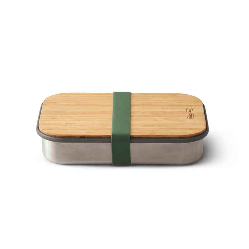 Preview: Edelstahl Sandwich Box - Olive, 1000 ml, Edelstahl/Bambusholz, Maße: 22,3 x 15 x 5,2 cm