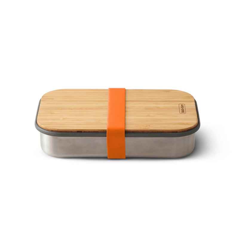 Preview: Edelstahl Sandwich Box - Orange, 1000 ml, Edelstahl/Bambusholz, Maße: 22,3 x 15 x 5,2 cm