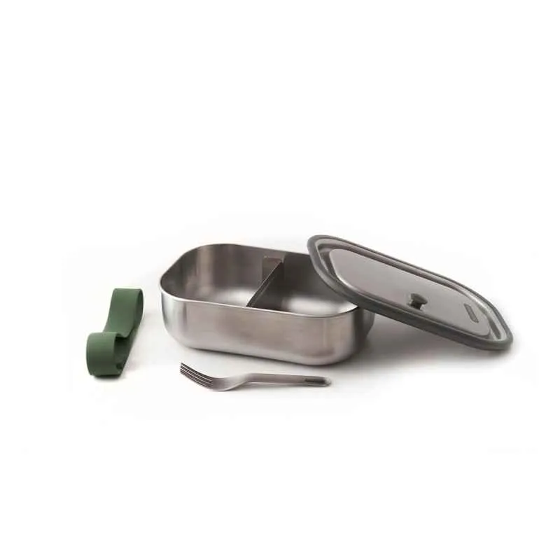 Edelstahl Lunch Box - Olive, 1000 ml, Edelstahl/Silikon, Maße: 20 x 15 x 6,5 cm