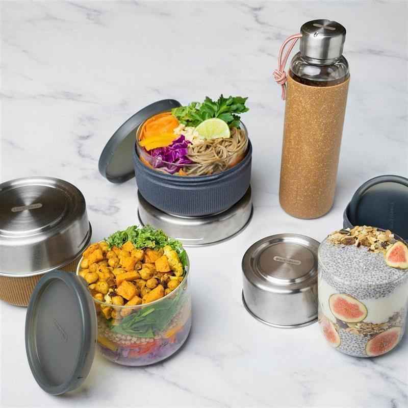 Preview: Lunchbecher 450 ml aus Glas mit Schutzhülle, Schiefer