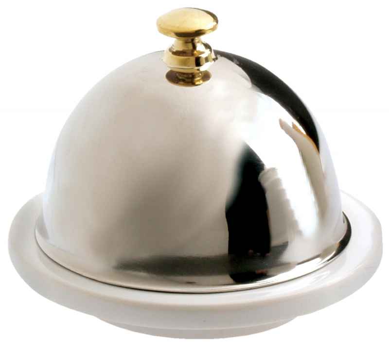 Preview: BUTTERTELLER MIT EDELSTAHLDECKEL 9 cm Weiss