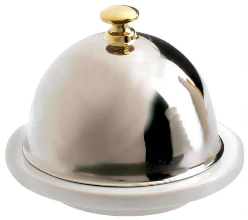 Preview: BUTTERTELLER MIT EDELSTAHLDECKEL 9 cm Weiss
