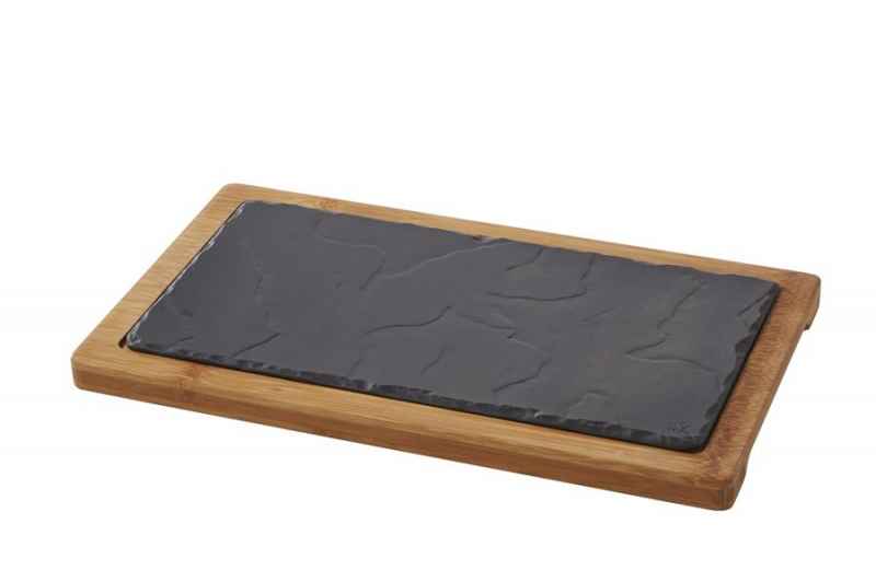 Preview: HOLZTABLETT 34 x 19,5 cm FÜR STEAKTELLER 30 x 16 cm Bambus