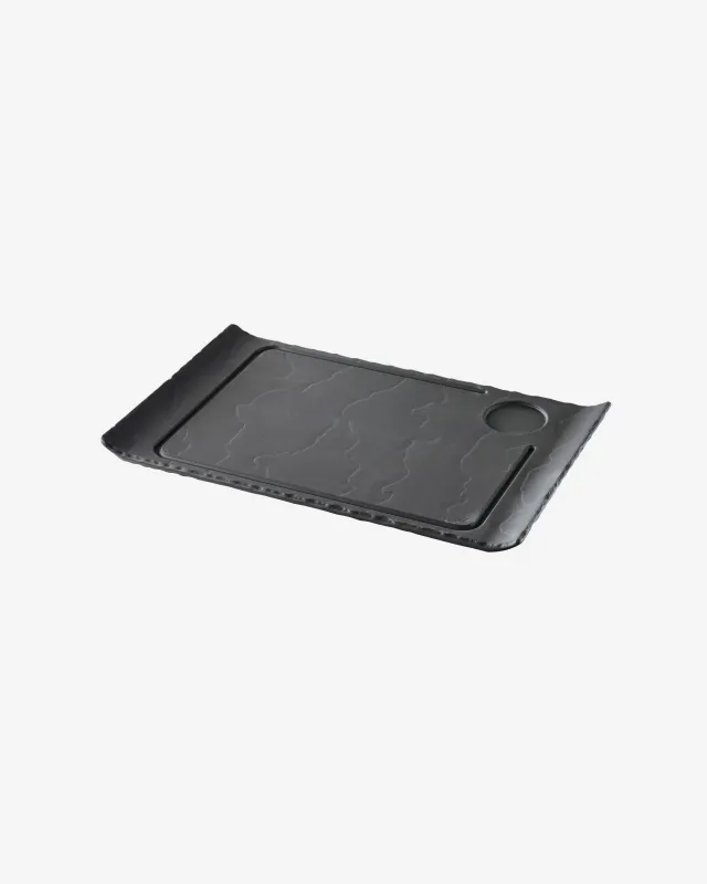 STEAKTELLER 39,5 cm, 2 RAENDER HOCH Matt schiefer