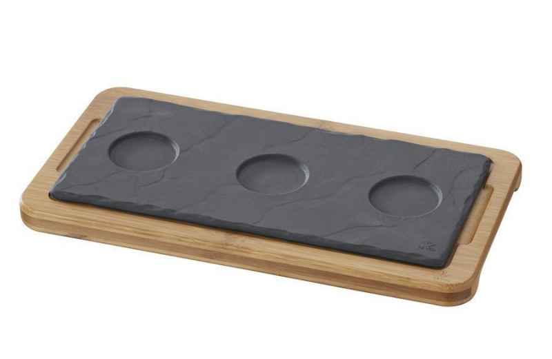 Preview: Servierteller mit 3 Mulden 25 x 12 cm Porzellan in Schieferoptik