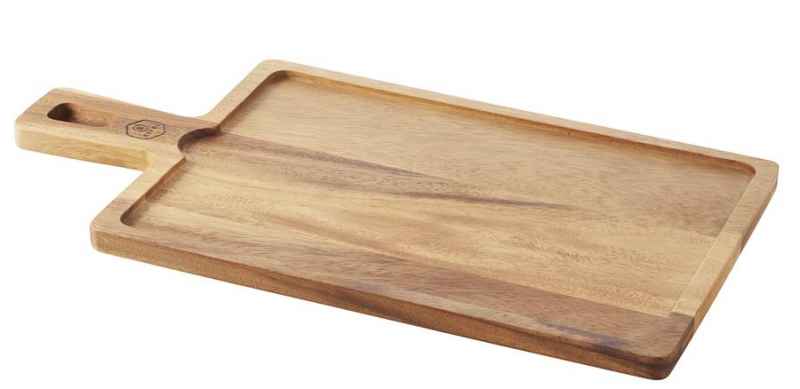 Preview: HOLZTABLETT Akazie 43 x 23 cm, RECHTECKIG FÜR STEAKPLATTE 30 x 20 cm