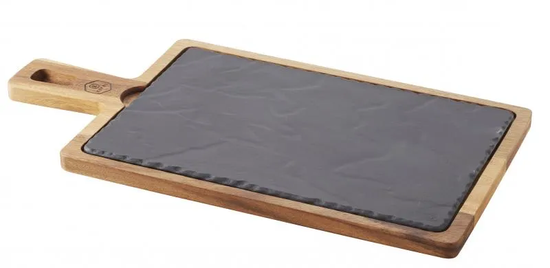 HOLZTABLETT Akazie 43 x 23 cm, RECHTECKIG FÜR STEAKPLATTE 30 x 20 cm