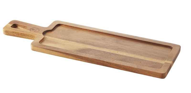 Preview: HOLZTABLETT 43 x 14 cm, RECHTECKIG FÜR TELLER/ PLATTE 30 x11 cm Akazie