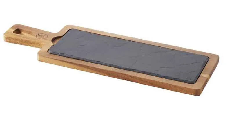 HOLZTABLETT 43 x 14 cm, RECHTECKIG FÜR TELLER/ PLATTE 30 x11 cm Akazie