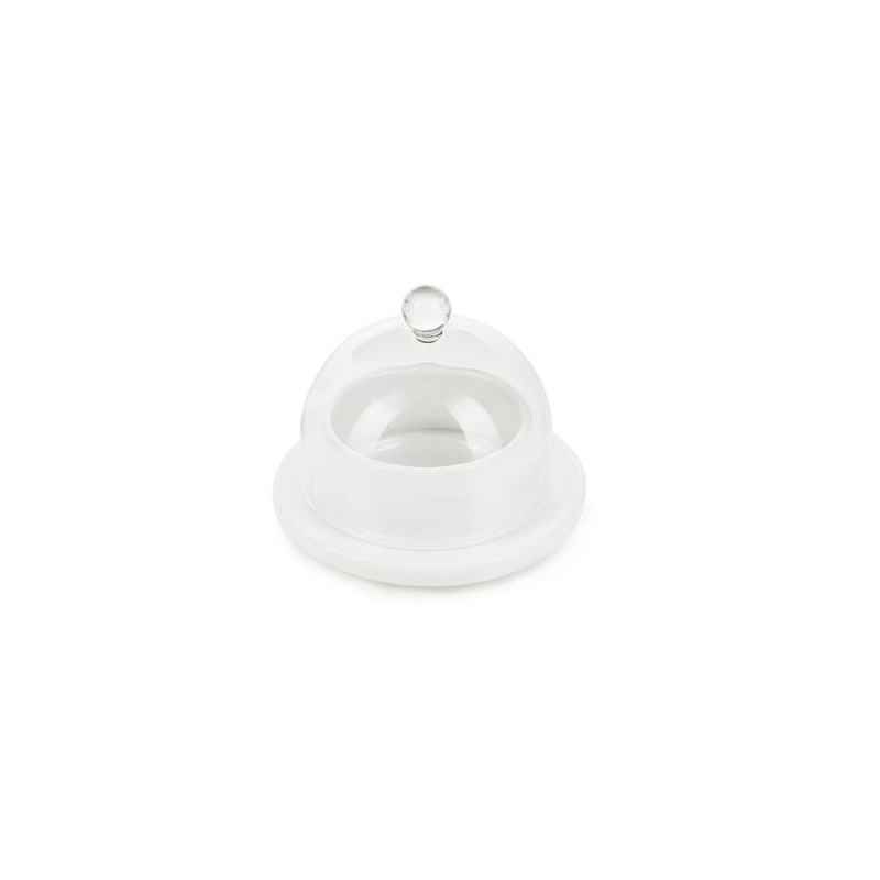 Preview: BUTTERTELLER MIT GLASDECKEL 9 cm Weiss