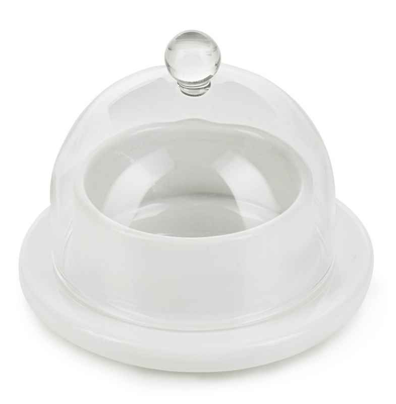 Preview: BUTTERTELLER MIT GLASDECKEL 9 cm Weiss