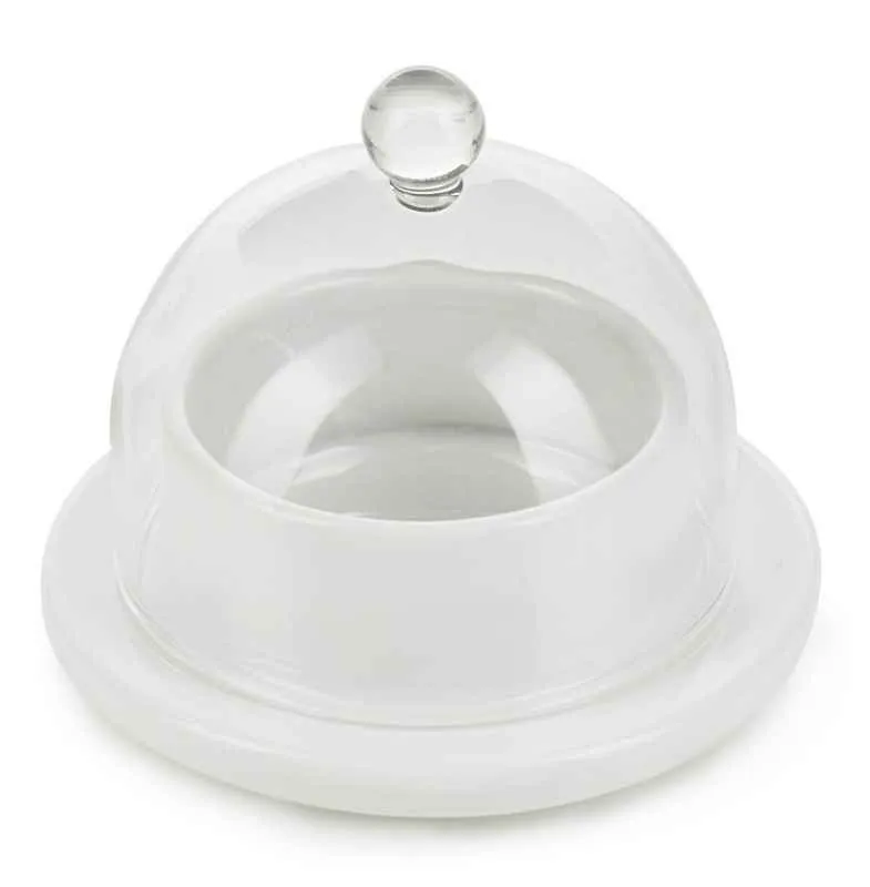 BUTTERTELLER MIT GLASDECKEL 9 cm Weiss