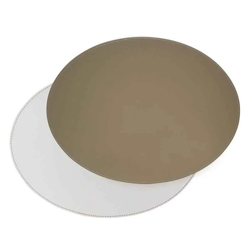 Platzset oval 45 x 34 cm taupe / weiß