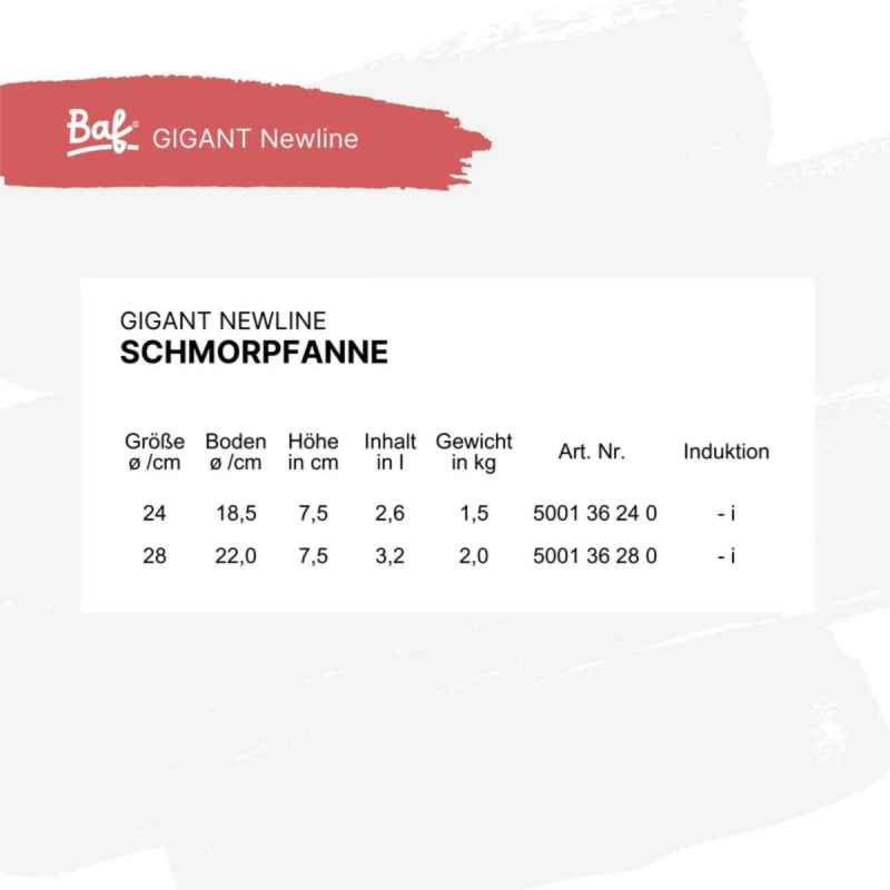Preview: Schmorpfanne 24 cm BAF GIGANT Newline für alle Herdarten