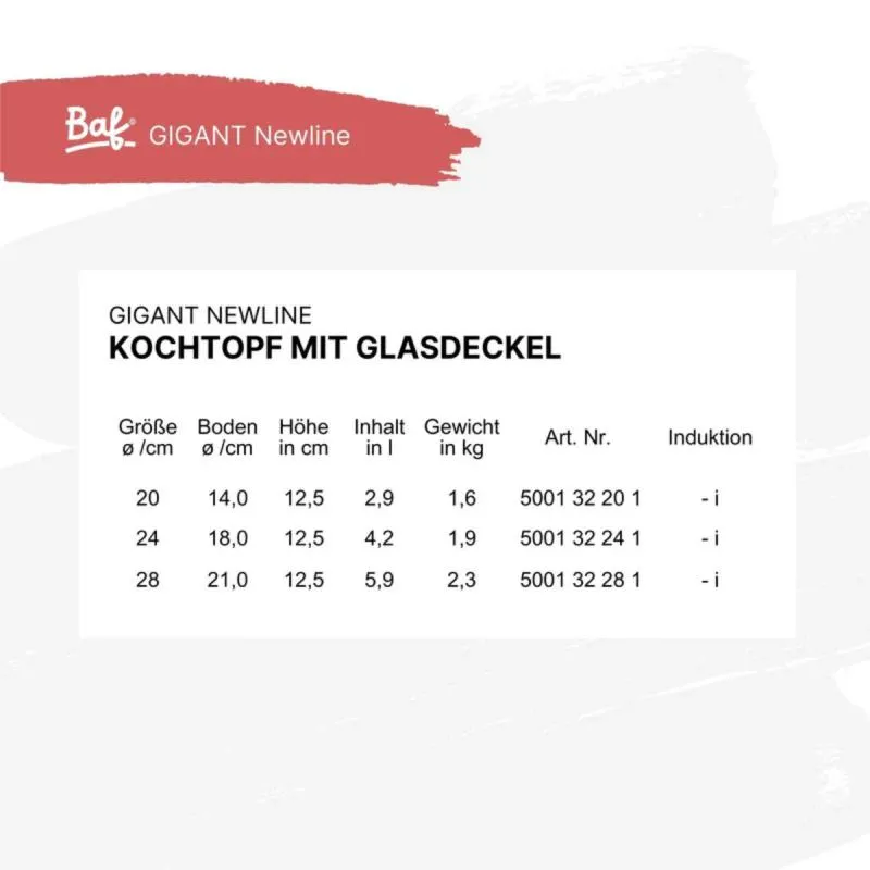 Kochtopf mit Deckel 28 cm BAF GIGANT Newline für alle Herdarten