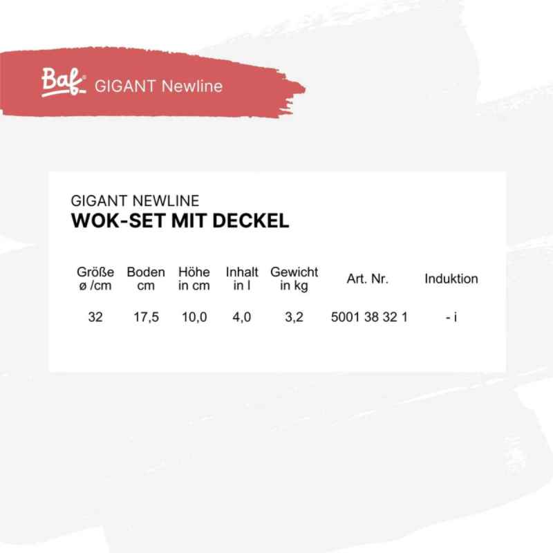 Preview: Wokpfanne mit Deckel 30 cm BAF GIGANT Newline für alle Herdarten