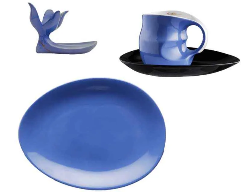 Luigi Colani Porzellan Frühstücksgedeck 4 teilig blau