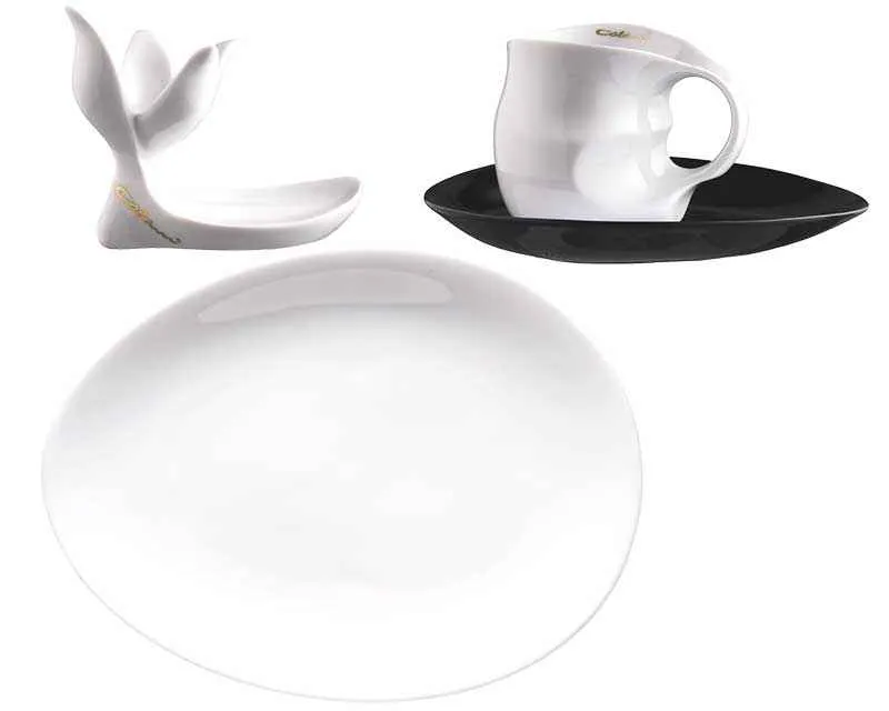 Luigi Colani Porzellan Frühstücksgedeck 4 teilig weiß/ schwarz