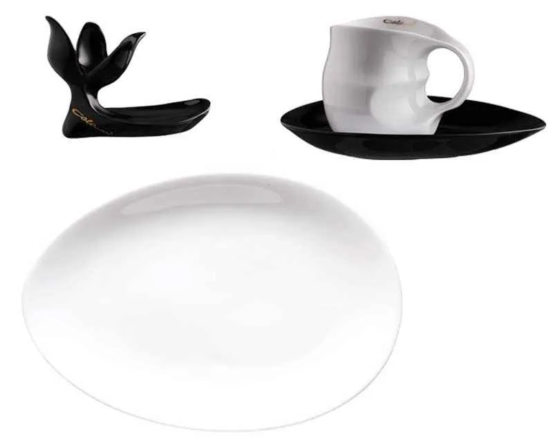 Luigi Colani Porzellan Frühstücksgedeck 4 teilig weiß/ schwarz