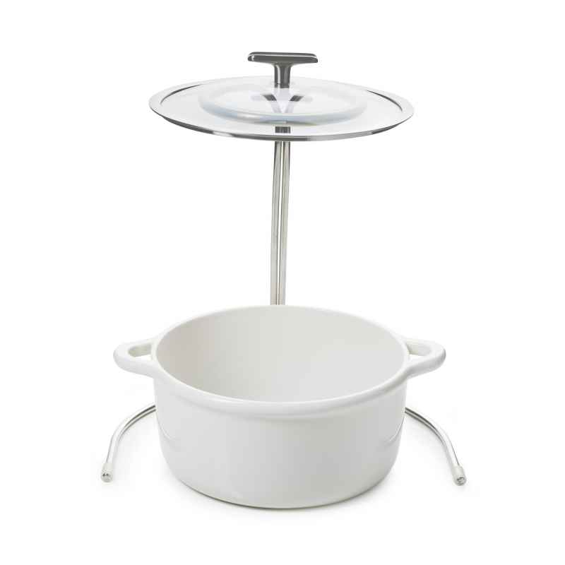 Preview: RUNDE INDUKTIONSKASSEROLLE 22 CM MIT GLASDECKEL Alabaster Weiss + Glas