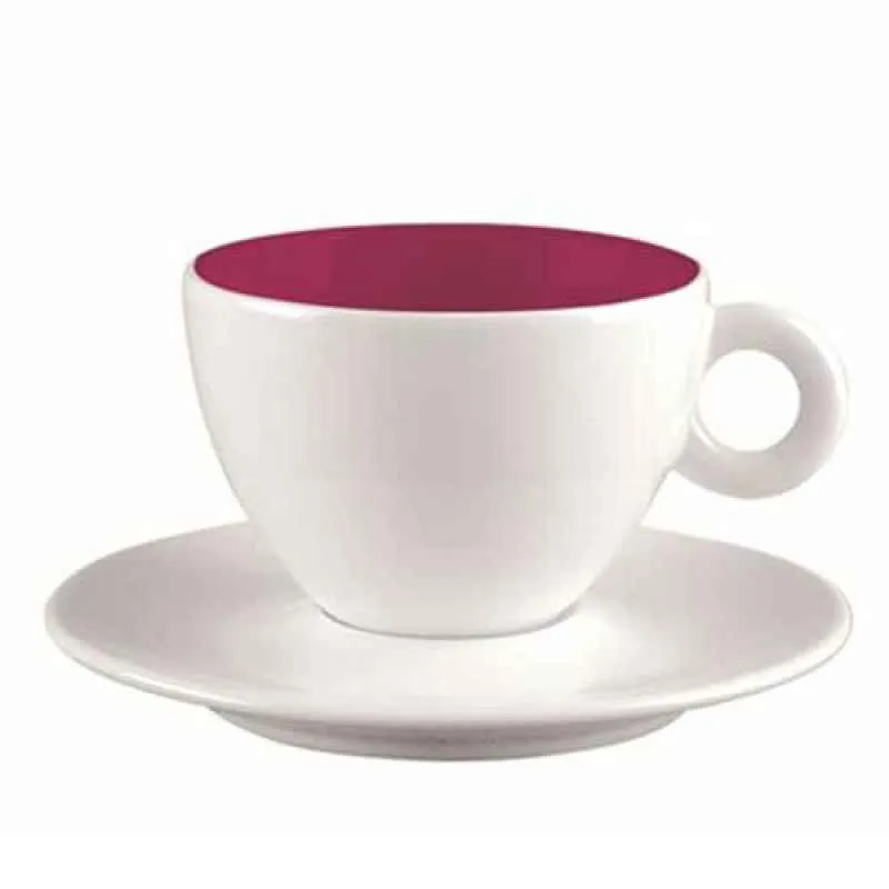 Espresso-Tasse und Untersetzer weiss/ himbeere