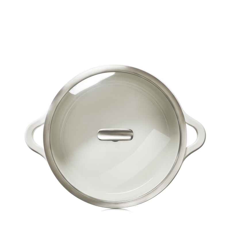 Preview: RUNDE INDUKTIONSKASSEROLLE 29 CM MIT GLASDECKEL Alabaster Weiss + Glas