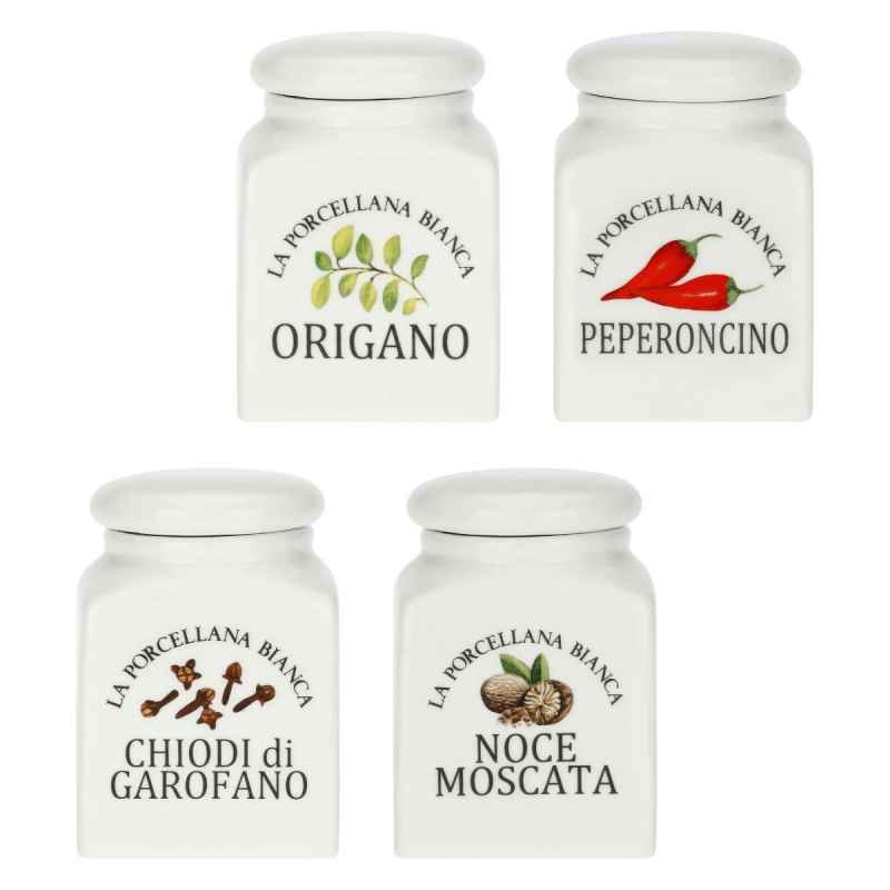 Preview: Gewürzdosen-Set 4-teilig Origano, Peperoncino, Chiodi di Garofano und Noce Moscata 0,175 l